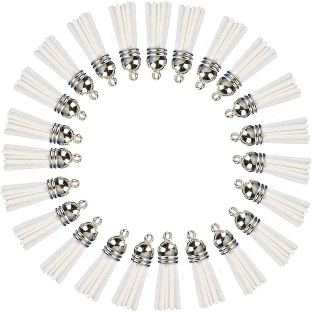 Keychain Tassels Leather Tassel Pendants with Silver White Caps,Tassel Charm for